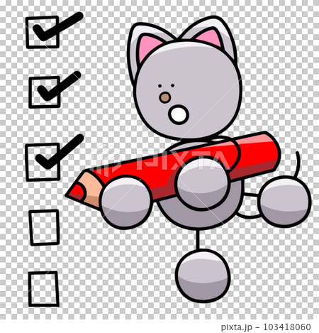 色鉛筆でチェックするにゃんまるのイラスト　猫 103418060