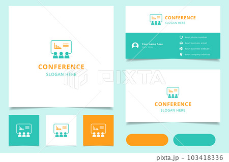 Conference logo design with editable slogan. Branding book and business card template. Conference logo design with editable slogan. Branding book and business card template. 103418336