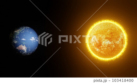 太陽のエネルギーを受け取る宇宙に浮かぶ青い星 太陽のエネルギーを受け取る宇宙に浮かぶ青い星 103418400