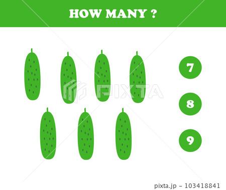 How many, worksheet for kids, cucumber, vector. How many, worksheet for kids, cucumber, vector. 103418841