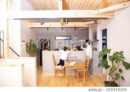 若い家族の普段の生活　休日のキッチン 103419104