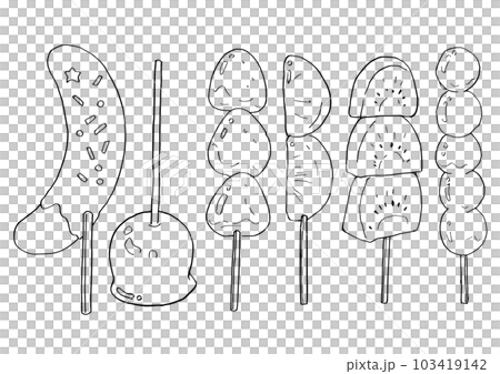 りんご飴　フルーツ飴　チョコバナナ　スケッチ　線画イラスト 103419142
