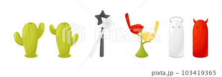 Salt and Pepper Shaker or Pot as Ceramic Shaped Condiment Dispenser Vector Set 103419365