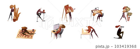 Creative Man and Woman Engaged in Artistic Creative Activity Vector Set 103419368