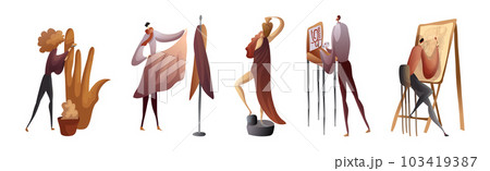Creative Man and Woman Engaged in Artistic Creative Activity Vector Set 103419387