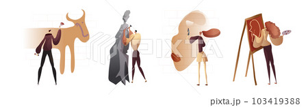 Creative Man and Woman Engaged in Artistic Creative Activity Vector Set 103419388