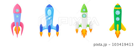 Bright Space Rocket Launching or Starting Up Vector Set 103419413