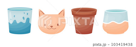 Shaped Ceramic or Clay Empty Pot and Container for Decor Vector Set Shaped Ceramic or Clay Empty Pot and Container for Decor Vector Set 103419438
