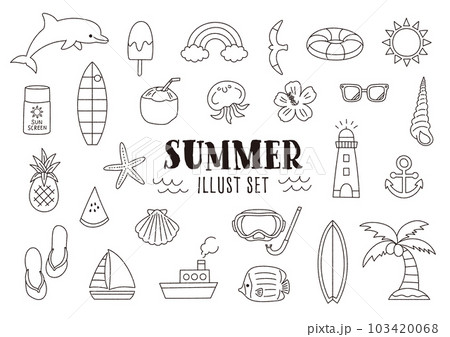 夏の海をイメージした手書き線画イラスト／ベクター 103420068