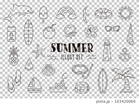 夏の海をイメージした手書き線画イラスト／ベクター 103420068