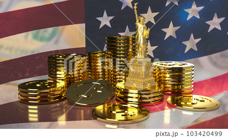 The statue of liberty on Usa flag Background  3d rendering 103420499