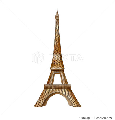 Watercolor Eiffel tower in Paris. Paris sightseeing landmark tower. French tourist attraction. Hand drawn design element for postcards, posters, souvenirs, stickers 103420779
