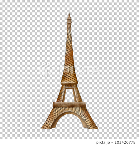 Watercolor Eiffel tower in Paris. Paris sightseeing landmark tower. French tourist attraction. Hand drawn design element for postcards, posters, souvenirs, stickers 103420779