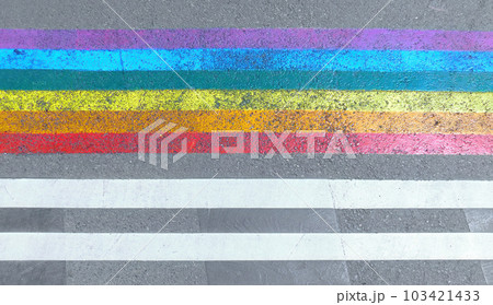 Marked crosswalk with lbgtq pride flag rainbow stripes Marked crosswalk with lbgtq pride flag rainbow stripes 103421433