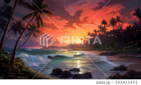 Illustration of a beautiful view of Hawaii, USA 103421451