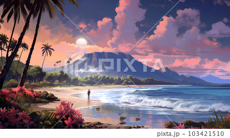 Illustration of a beautiful view of Hawaii, USA 103421510