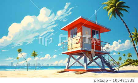 Illustration of a sunny day in an American resort town 103421538
