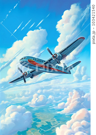 Illustration of an airplane flying to the island of Hawaii, USA Illustration of an airplane flying to the island of Hawaii, USA 103421540