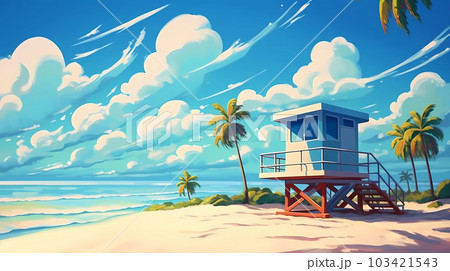 Illustration of a sunny day in an American resort town 103421543