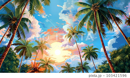 Illustration of a sunny day in an American resort town 103421596