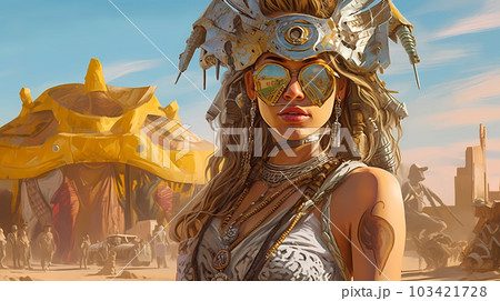 Illustration of the Burning Man Festival in the Black Rock Desert in Nevada, USA Illustration of the Burning Man Festival in the Black Rock Desert in Nevada, USA 103421728