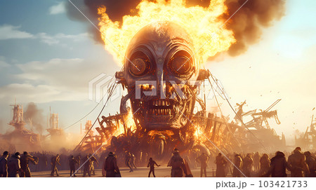 Illustration of the Burning Man Festival in the Black Rock Desert in Nevada, USA Illustration of the Burning Man Festival in the Black Rock Desert in Nevada, USA 103421733