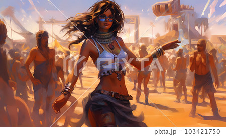 Illustration of the Burning Man Festival in the Black Rock Desert in Nevada, USA 103421750