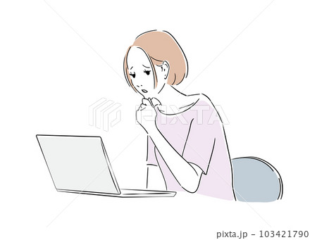 ノートパソコンで作業をしながら悩む女性 ノートパソコンで作業をしながら悩む女性 103421790