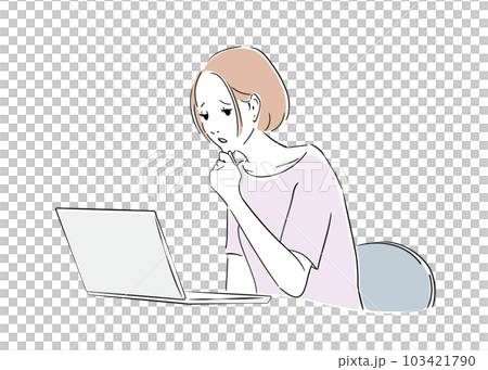 ノートパソコンで作業をしながら悩む女性 ノートパソコンで作業をしながら悩む女性 103421790