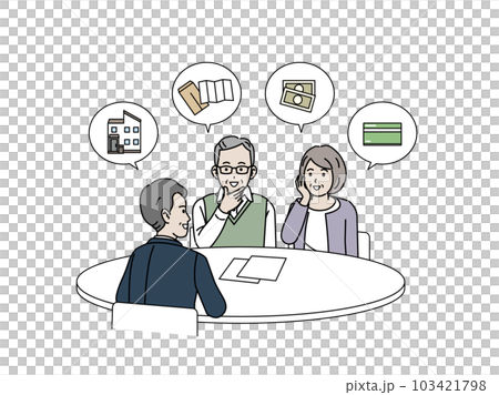 終活や相続について相談する老夫婦のイラスト 103421798