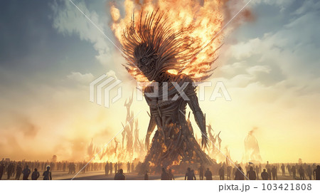 Illustration of the Burning Man Festival in the Black Rock Desert in Nevada, USA Illustration of the Burning Man Festival in the Black Rock Desert in Nevada, USA 103421808