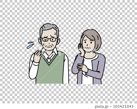 顔の片側がゆがむ高齢者の男性 103421843
