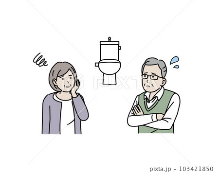 頻尿に困る高齢者、老夫婦のイラスト 103421850