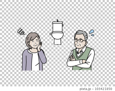 頻尿に困る高齢者、老夫婦のイラスト 103421850