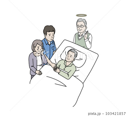 家族に看取られ老衰する年配の男性 103421857