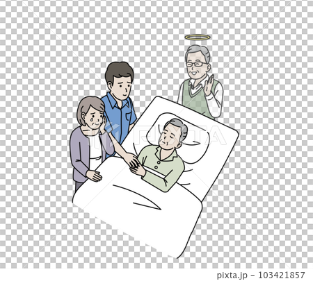 家族に看取られ老衰する年配の男性 103421857