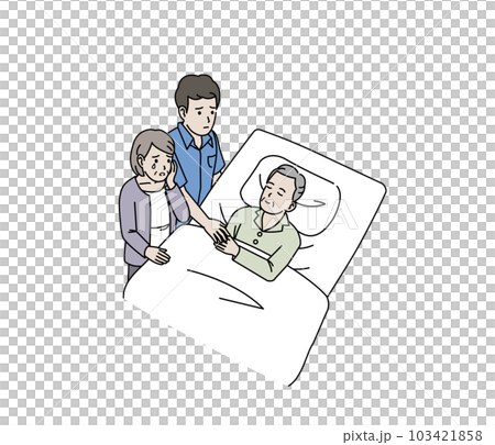 家族に看取られ老衰する年配の男性 103421858