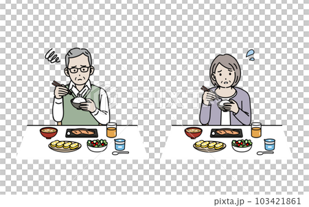 食欲がない高齢者、老夫婦のイラスト 食欲がない高齢者、老夫婦のイラスト 103421861