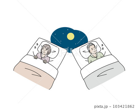 眠る、就寝する高齢者、老夫婦のイラスト 眠る、就寝する高齢者、老夫婦のイラスト 103421862