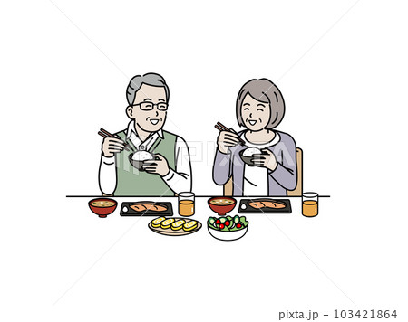 一緒に食事をする老夫婦のイラスト 一緒に食事をする老夫婦のイラスト 103421864