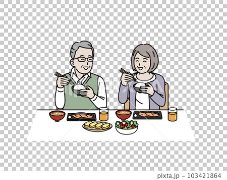 一緒に食事をする老夫婦のイラスト 一緒に食事をする老夫婦のイラスト 103421864
