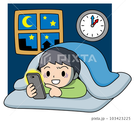 夜更かししてスマホで遊ぶ男の子のイラスト素材 [103423225] - PIXTA