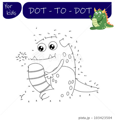 A game with numbers, a point-to-point educational game for children, cartoon monsters, aliens. Vector illustration 103423504