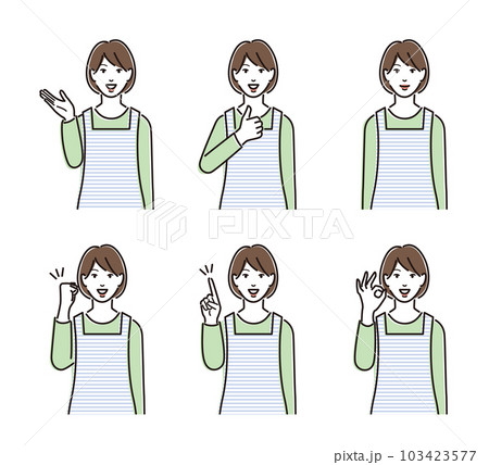 エプロンを着た女性のよくあるポーズのセット 103423577