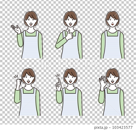 エプロンを着た女性のよくあるポーズのセット 103423577