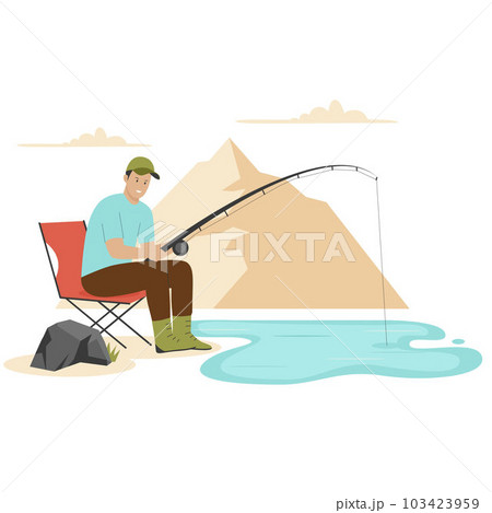 Fishing vacation illustration concept. Illustration for websites, landing pages, mobile apps, posters and banners. Trendy flat vector illustration Fishing vacation illustration concept. Illustration for websites, landing pages, mobile apps, posters and banners. Trendy flat vector illustration 103423959