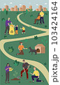 Vertical illustration of saving environment. People taking care of the planet. Zero waste, think green, save the planet, take care of animals and invalid people. modern flat design 103424164