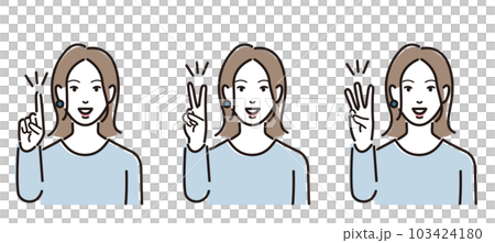 穿著隨意的女人手指姿勢 103424180