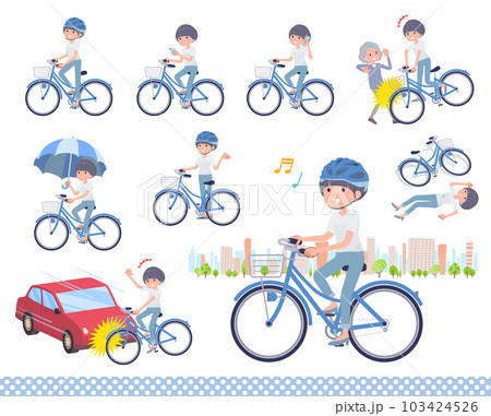 シティサイクルに乗ったTシャツマッシュヘア女性のセット シティサイクルに乗ったTシャツマッシュヘア女性のセット 103424526