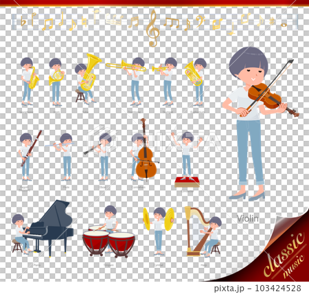 クラシック音楽演奏に関するTシャツマッシュヘア女性のセット 103424528